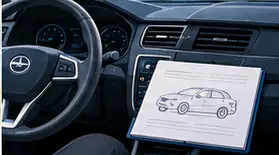 Painel do carro e manual aberto