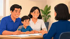 Família em uma conversa de atendimento