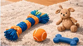 Brinquedos para animais sobre um tapete