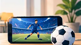 Futebol em uma tela ao lado de uma bola