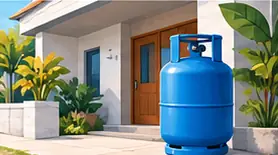 Botijão de gás junto à entrada de uma casa