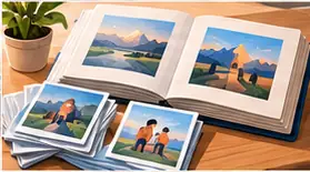 Álbum e fotografias organizadas