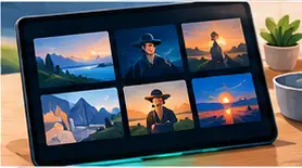 Tablet com uma seleção de vídeos