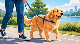 Cachorro passeando com guia