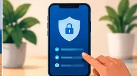 Celular com símbolo de proteção de dados