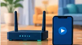 Roteador e celular com vídeo