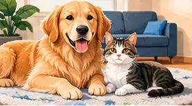Cão e gato em um ambiente doméstico