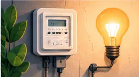 Medidor de energia e lâmpada